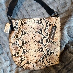 Maurizio Taiuti Black and Tan Snake Print Shoulder Bag